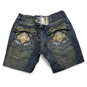 Live Fast Embroidered Y2K Affliction Denim Shorts - Dead Stock W/ Tags
